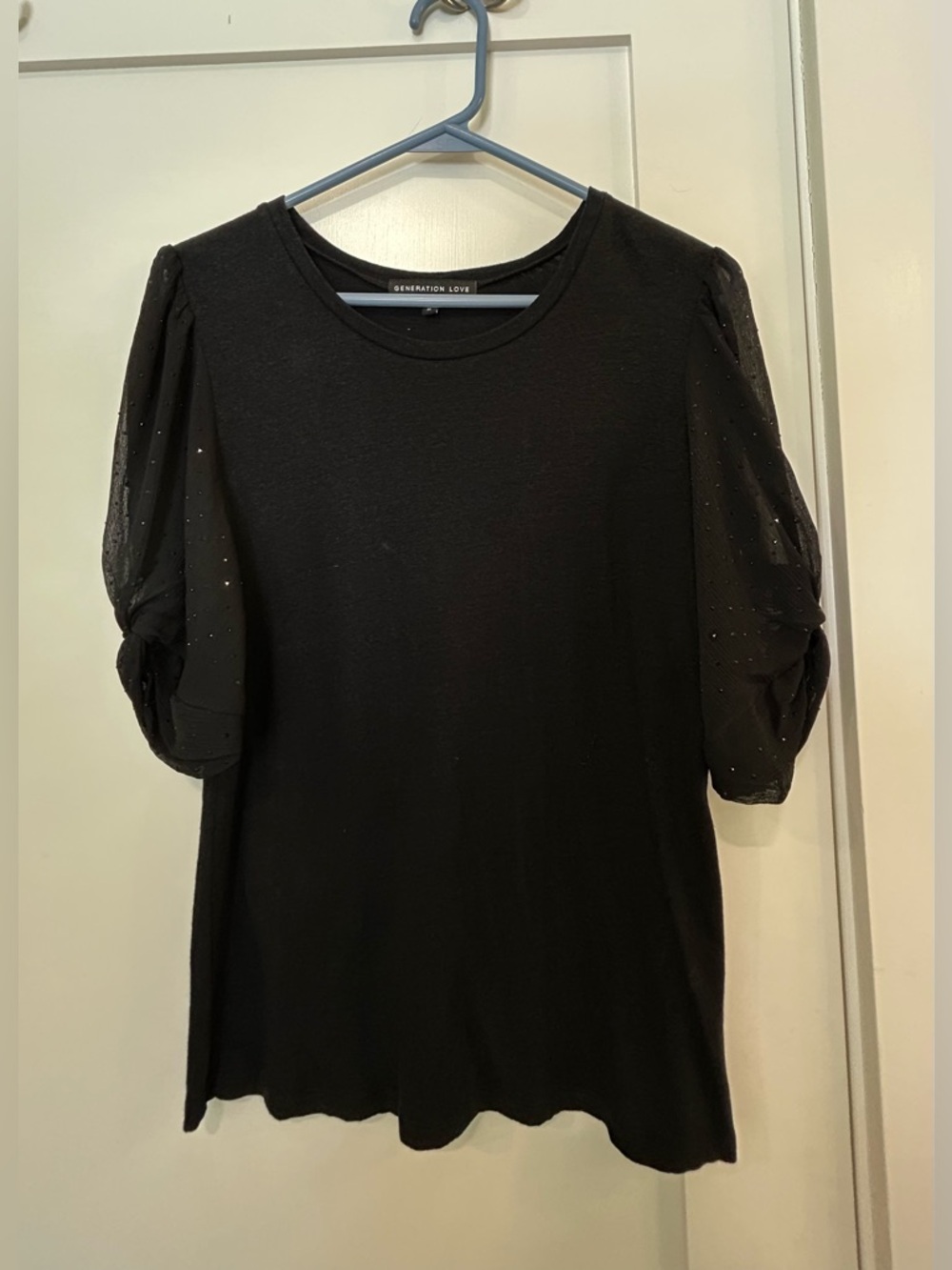Generation Love Black Puff Sleeve Embellished Top | Size M